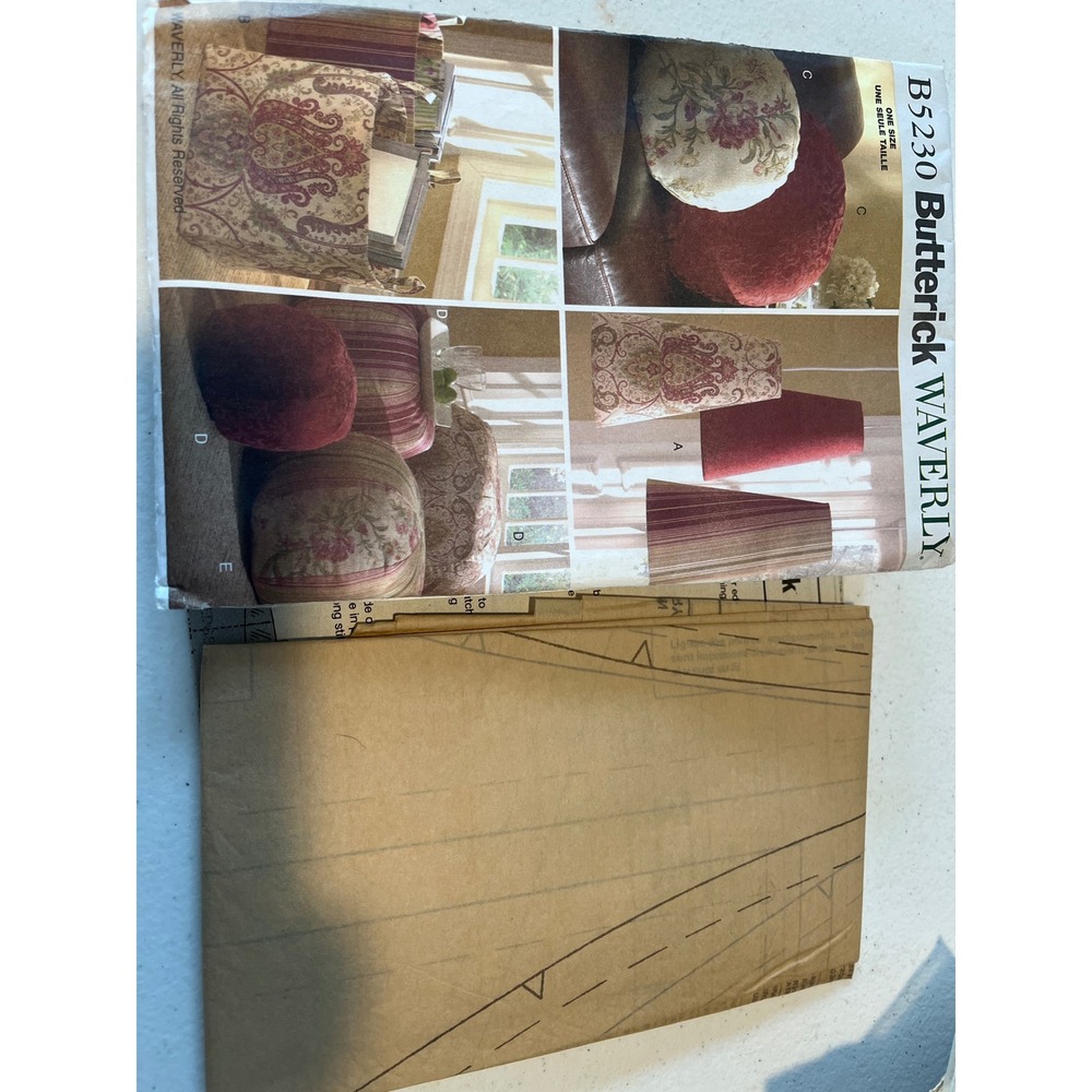 Butterick B5230 Waverly Home Decor Sewing Pattern Lampshade Pillows Bins Ottoman